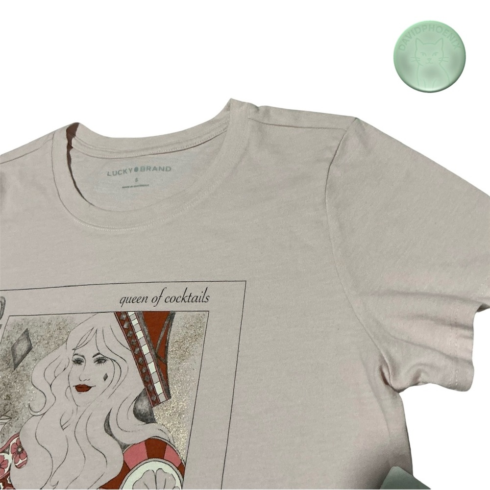 Lucky Brand Women's Queen of Cocktails Classic Crew Tee Pink Size Small NWT - Picture 7 of 14